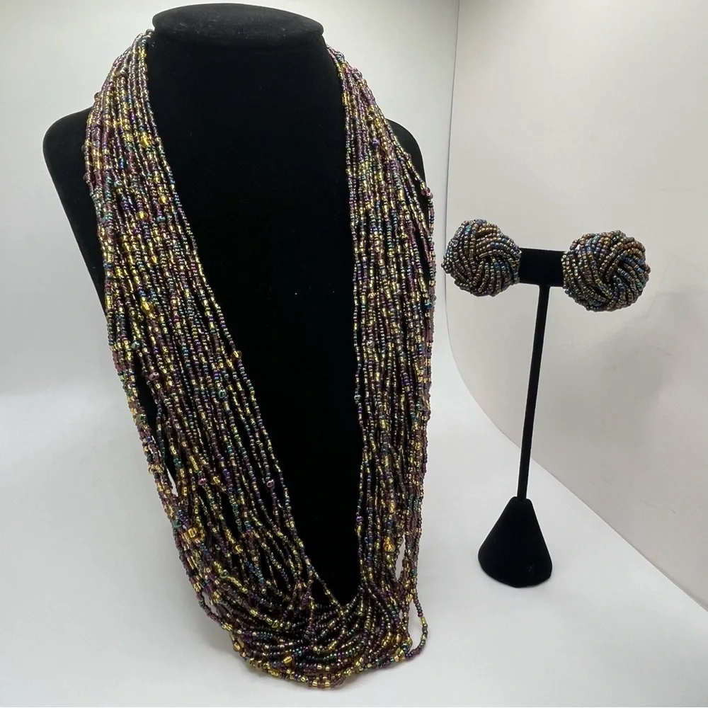 Joan Rivers Multi Strand Iridescent Seed Bead Necklace w Complimentary Earrings - Picture 2 of 13